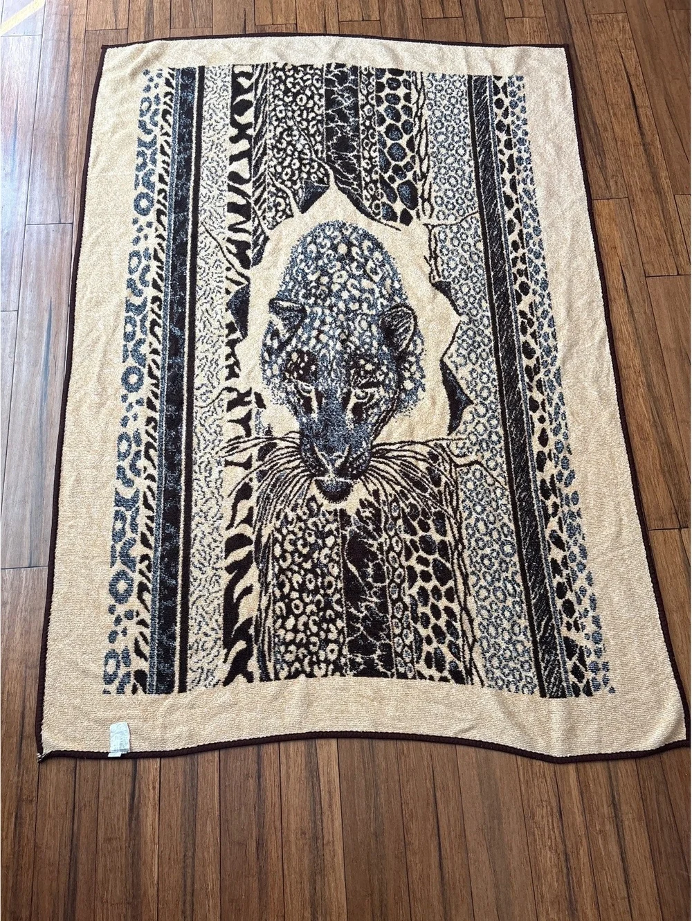 Vintage Hi Pile Leopard Throw Blanket by San Marcos Animal Print 56x76
